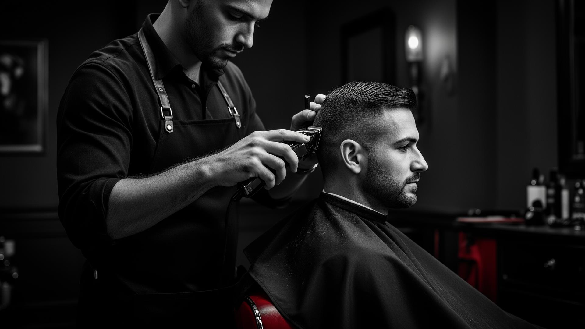 Barber giving a precision skin fade at Legends Barbers